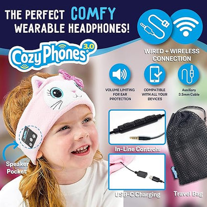 Toddler Headphones Wireless, Kids Bluetooth Earphones, Safe Volume - Wired School Headphones for Kids with 3.5 MM Jack and Travel Bag - Toddler Airplane Accessories for Boys & Girls - Kitty - color: PINK KITTY WIRELESS