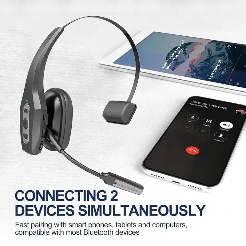 Single Ear Trucker Headset - Wireless Bluetooth 5.3 Headphones w/AI Noise Cancelling Mic, Mute Button, 60H Battery - On Ear Headset for Drivers, Office Work, Call Centers, Cell Phones & Home Use