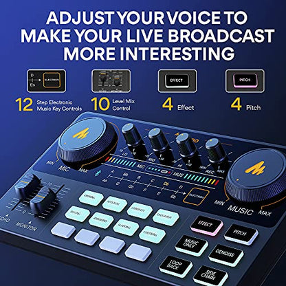 MAONO Podcast Equipment Bundle with Audio Mixer & 3.5mm Mic for Streaming | All-in-one audio production, PC and smartphone-compatible, 4 custom soundpads, for creators, home podcast setup AU-AM200-S6 - color: AU-AM200-S6 Black