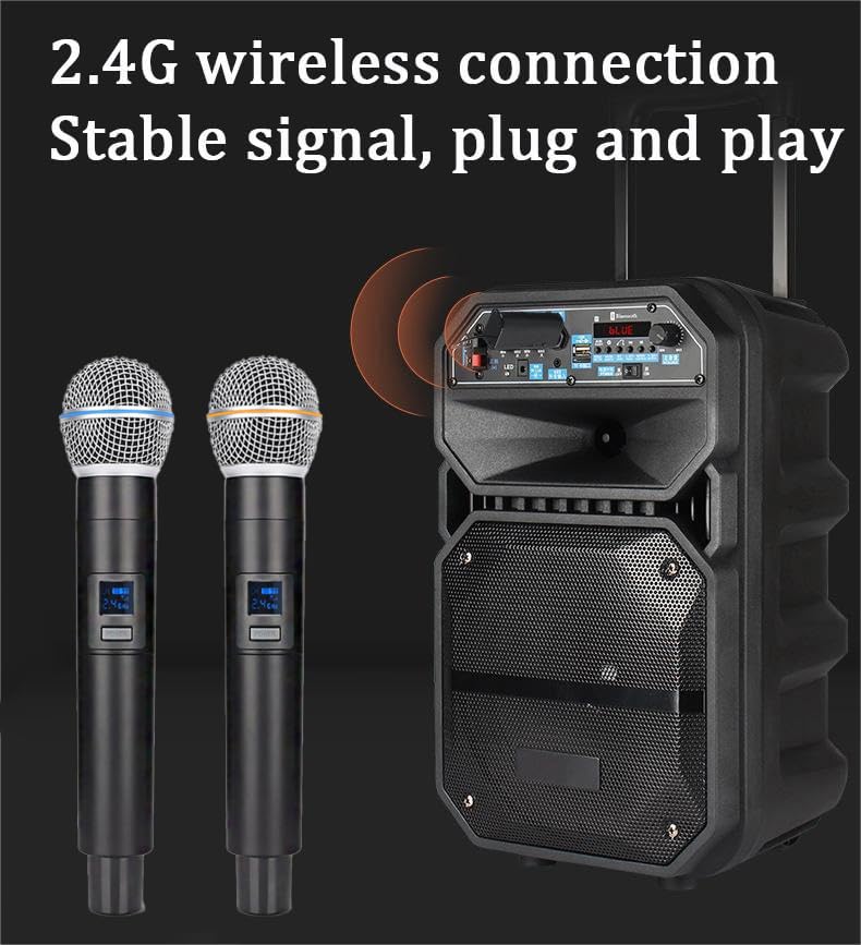 2.4G Wireless Microphone,Dual Microphones for Karaoke, Wireless Dynamic Microphone with Rechargeable Receiver,Plug and Play,Suitable for Speech, Wedding, Church, PA System (W58-2.4g)