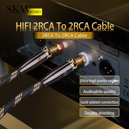 SKW Premium Audiophile Audio Cable - 2RCA Male to 2RCA Male Hi-Fi System Converter Adapter Shielded for Noise Reduction (12.8mm Diameter, 4.9ft/1.5M) - size: 4.9ft (1.5m)