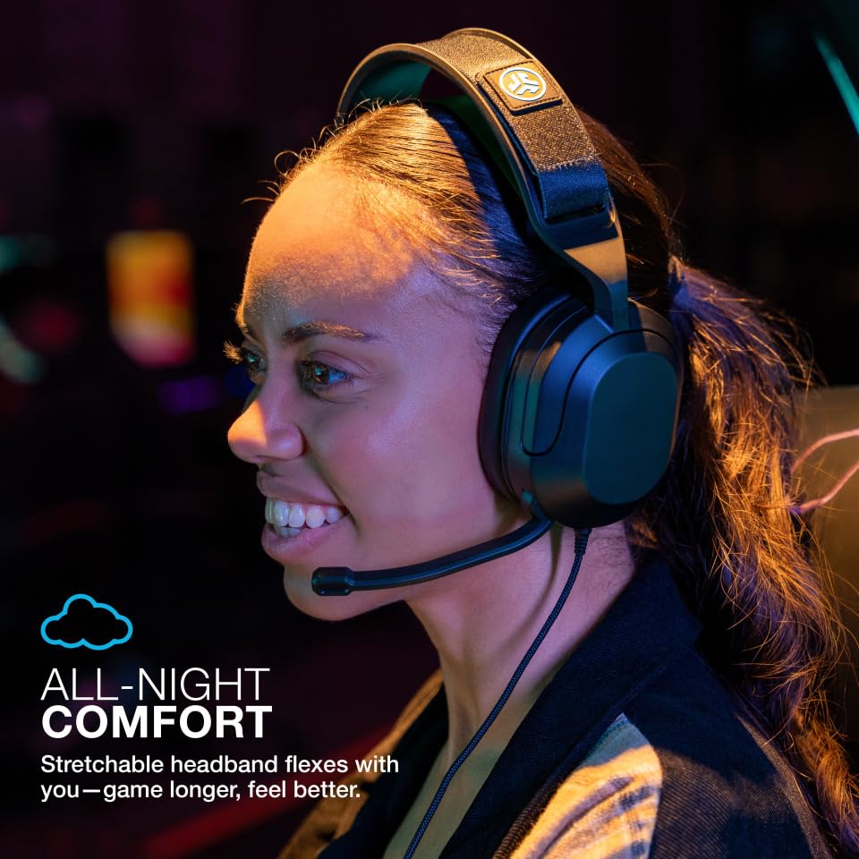 JLab Nightfall Wired Gaming Headset, 3.5mm, Black | for PC, Xbox, PS5, PS4, Nintendo Switch, 50mm Driver, Cloud Foam Cushions, Soundproof Inner Shelf, with Microphone