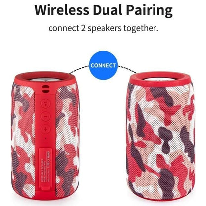 Musibaby M68 Compact Outdoor Speaker, IPX5, Camo Red | Portable, small and compact with USB playback, AUX input, FM radio, TF card playback, up to 24H and dual pairing. - color: Camo Red