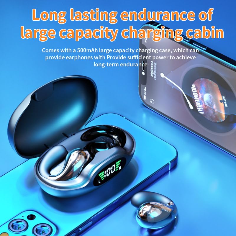 Wireless Earbuds Open Ear Headphones Clip On Earbuds Bluetooth 5.4 Headphones Long Playtime Ear Buds Digital Display Charging Case Noise Canceling Waterproof Sports Earphones