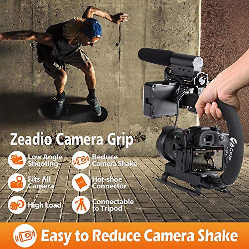 Zeadio Video Handheld Stabilizer, Triple Cold-Shoe Handle Grip with Smartphone Holder、360° Ball Head Mount, Compatible with All Camera Sport Camera DSLR Smartphone