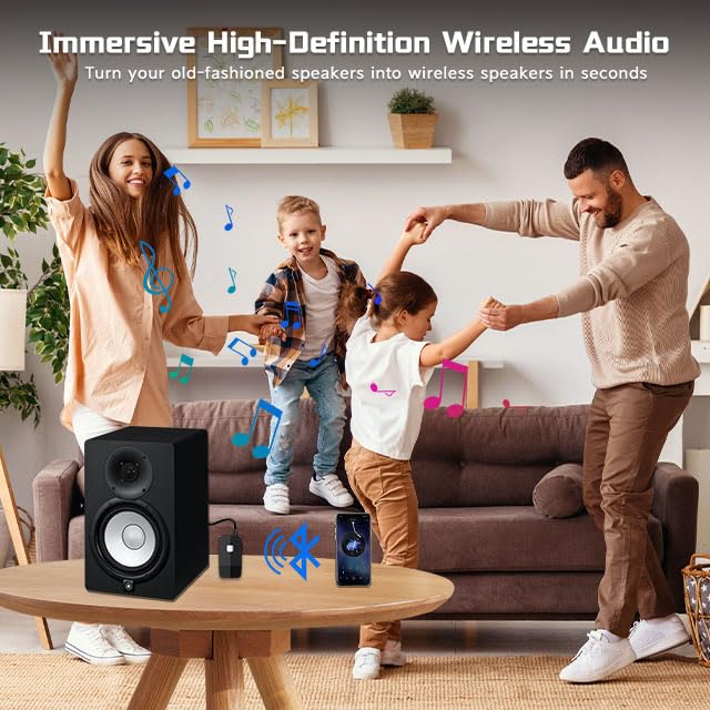 iDIGMALL Bluetooth 5.4 Receiver, HiFi Wireless Audio Adapter for Speakers | 3.5mm AUX RCA Jack for Old Receiver Home System Car Stereo Wired Headphones, 20H Playtime, Easy to Slide ON/Off, Multi-Point - color: J205