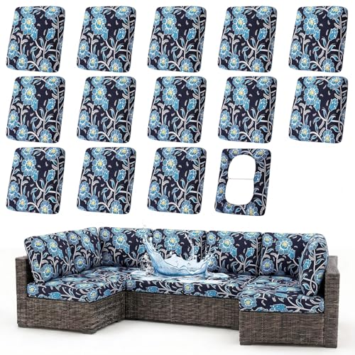Waterproof Outdoor Cushion Covers, Stretch Patio Slipcovers | UV Resistant Coating, Stretch Fabric, Waterproof Protection, Replacement Covers, Fits Patio Furniture Cushions (14 Pieces) - color: Bluebell, size: 14PCS