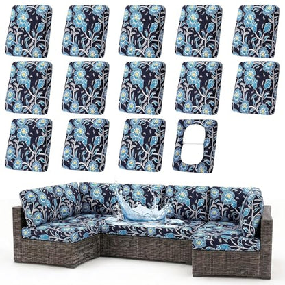 Waterproof Outdoor Cushion Covers, Stretch Patio Slipcovers | UV Resistant Coating, Stretch Fabric, Waterproof Protection, Replacement Covers, Fits Patio Furniture Cushions (14 Pieces) - color: Bluebell, size: 14PCS