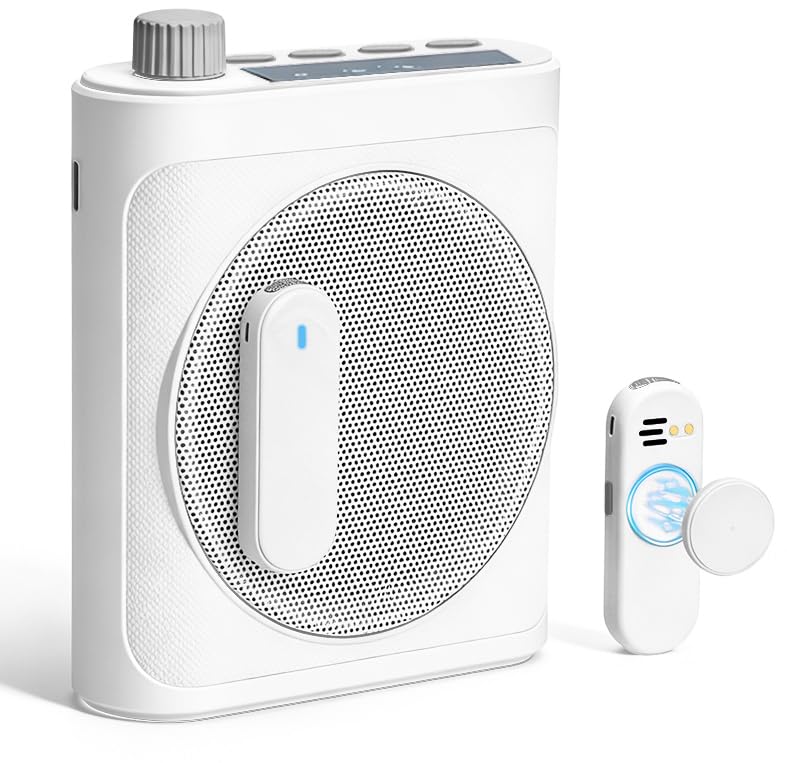 Voice Amplifier for Teachers, Dual Magnetic Lavalier Mic(White) | Bluetooth Portable Rechargeable Speaker for Classroom, Meetings, Tour Guide Speeches, Public Speaking, Coaches, PA System - color: White
