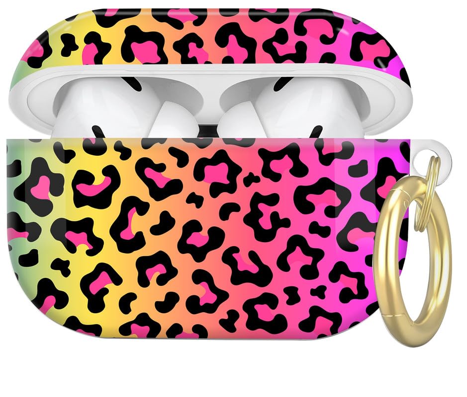 Compatible with AirPod Pro 2nd//1st Generation Case Cover with Key Chain,Full Protective Shockproof Wireless Headphone Case for Airpod Pro 2023/2022/2019(Neon Rainbow Leopard Print) - color: Neon Rainbow Leopard Print
