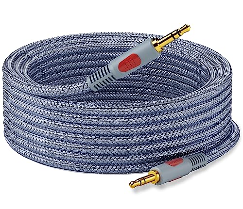 25 Ft 3.5mm AUX Audio Cable, Foil & Braid Shielding, Male to Male Stereo, Compatible with Headphones, Car, iPhones, iPads, Home Stereos & More - color: Grey, size: 25Ft