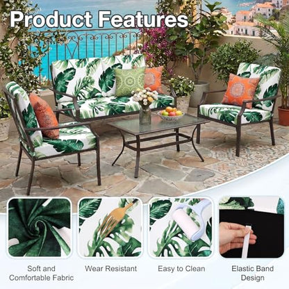 Waterproof Outdoor Cushion Covers, Stretch Patio Slipcovers | UV Resistant Coating, Stretch Fabric, Waterproof Protection, Replacement Covers, Fits Patio Furniture Cushions (4 Pieces) - color: Monstera Deliciosa, size: 4PCS