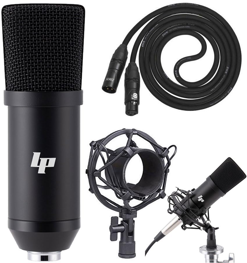 LyxPro Condenser Microphone for Studio, Vocals, Instruments, Podcasting and Professional Recordings with Shockmount, XLR Cable - Matte Black