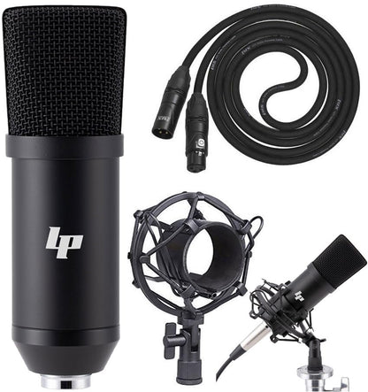 LyxPro Condenser Microphone for Studio, Vocals, Instruments, Podcasting and Professional Recordings with Shockmount, XLR Cable - Matte Black