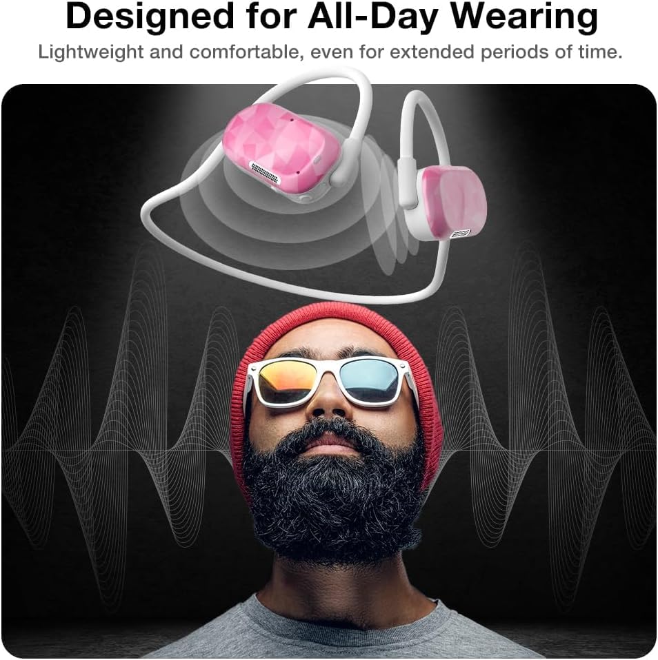 Purity Air Open Ear Headphones - True Air Conduction Wireless Bluetooth Open Ear Earbuds with Dual Mic for iPhone/Android - Secured Long Wearing Comfort, Sports Sweat Resistant (Pink Diamond) - color: Pink Diamond