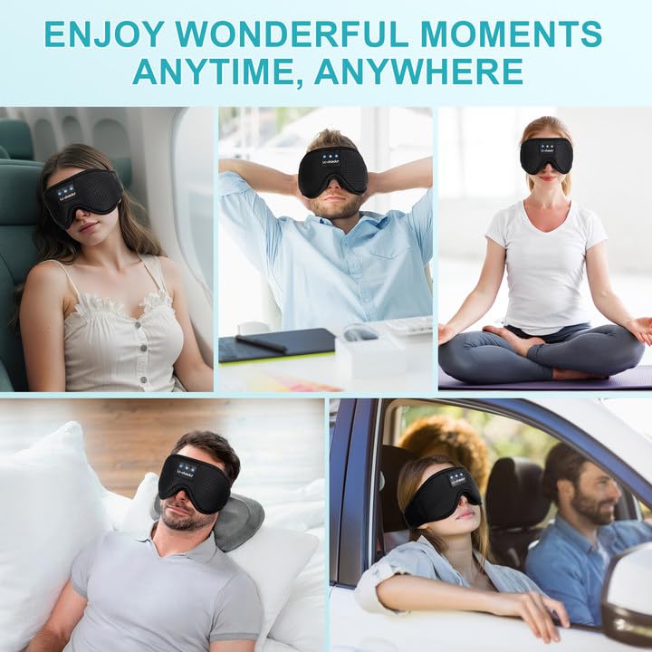 LC-dolida Sleep Headphones, 3D Sleep Mask Bluetooth Wireless, Sleeping Headphones for Side Sleepers Sleep Eye Mask Music Weighted Sleeping Mask Meditation Gifts for Men Women (Obsidian Black) - color: Obsidian Black