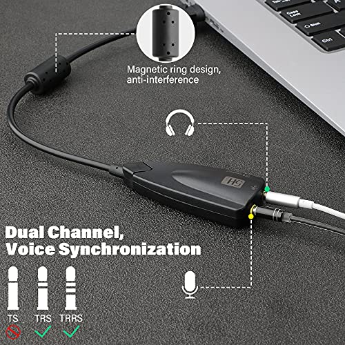 USB Stereo Sound Card, USB 7.1 External Audio Sound Adapter Card 5Hv2 Channel Converter to 3.5mm Headphone Microphone Jack for Mac, PC, Windows.