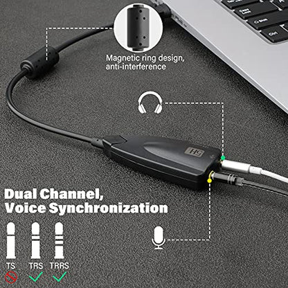 USB Stereo Sound Card, USB 7.1 External Audio Sound Adapter Card 5Hv2 Channel Converter to 3.5mm Headphone Microphone Jack for Mac, PC, Windows.