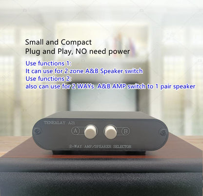 2-Way Stereo Amplifier Speaker Selector, AB Speaker Switch 2 Zone Distribution, Amp Switcher Box, SPK Controller A21 - color: 2 WAY AMP Switcher A21