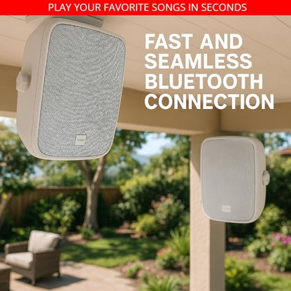 Pyle Outdoor 5.25" Wireless Bluetooth Speaker - 2-Way Waterproof Weatherproof Wall/Ceiling Mounted Dual Speakers with Heavy Duty Grill, Universal Mount, for Patio and Indoor Use (Pair) - color: White