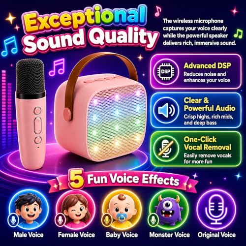 Mini Karaoke Machine for Kids & Adult, 4-12 Years Old Girls Christmas Birthday Gift, Karaoke Toys Gifts for Girls Ages 4, 5, 6, 7, 8, 9, 10, 12 +Year Old Birthday Party Pink - color: Pink