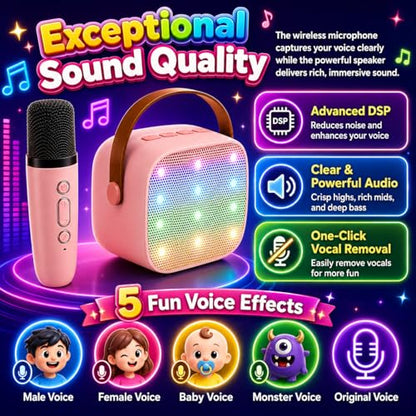 Mini Karaoke Machine for Kids & Adult, 4-12 Years Old Girls Christmas Birthday Gift, Karaoke Toys Gifts for Girls Ages 4, 5, 6, 7, 8, 9, 10, 12 +Year Old Birthday Party Pink - color: Pink