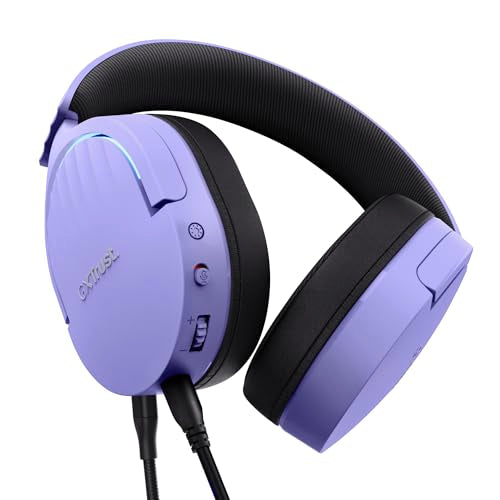 Trust Gaming GXT 490P Fayzo USB Gaming Headset 7.1 Surround Sound, 50mm Drivers, 35% Recycled Plastics, RGB Over-Ear Wired Headphones, with Noise Cancelling Microphone for PC PS5 - Purple - color: Purple, style: USB 7.1 Surround Sound
