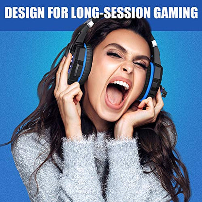 BENGOO G9000 Stereo Gaming Headset for PS4 PC Xbox One PS5 Controller, Noise Cancelling Over Ear Headphones with Mic, LED Light, 7.1 Surround Sound, Soft Memory Earmuffs for Nintendo Xbox Series X|S - color: Blue