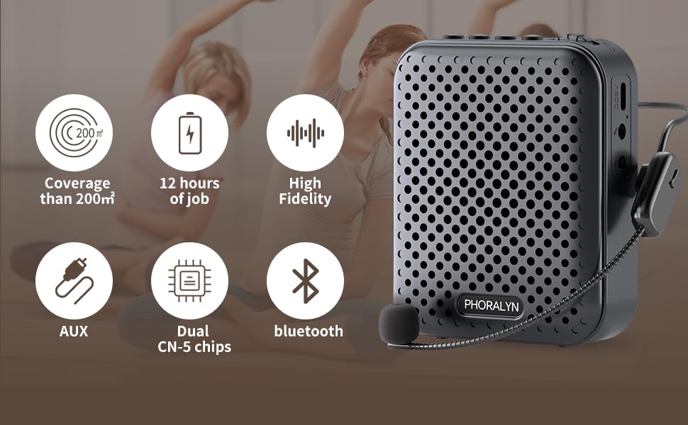 Voice Amplifier for Teachers with 2 Microphones, Portable Voice Amplifier with Headset Microphone, Personal Mini Voice Amplifier for Tour Guides Classroom Speaking Meetings Yoga (Dark Black)