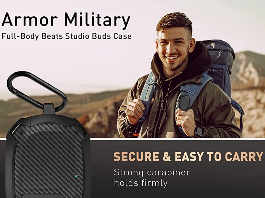Compatible with Beats Studio Buds/Buds+ Case Cover 2021/2023, [Secure Lock] Cool Beats Studio Buds Plus Protective Shell Men Women with Keychain for New Beats Studio Ear Buds Case - Black[CASE ONLY] - color: Black - 1
