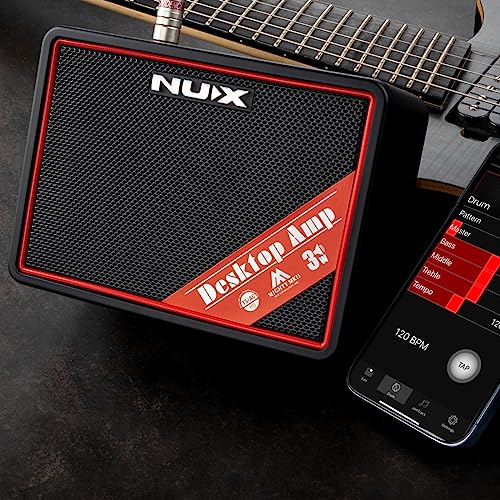 NUX Mighty Lite BT MKII Guitar Amp, 3W Electric Guitar/Bass Amplifier with Clean/Overdrive/Distortion Channel，7 Presets，512 Samples IR, Built in Drum Machine, Desktop Amplifier with Bluetooth