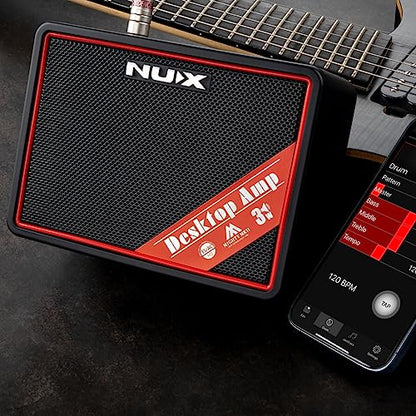 NUX Mighty Lite BT MKII Guitar Amp, 3W Electric Guitar/Bass Amplifier with Clean/Overdrive/Distortion Channel，7 Presets，512 Samples IR, Built in Drum Machine, Desktop Amplifier with Bluetooth