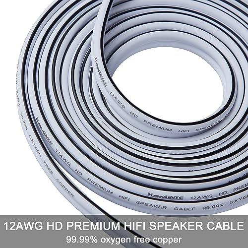 12 AWG HD Premium Soft Touch HiFi Speaker Cable (2 Pack, 3 Feet), 12 Gauge Banana Speaker Wire with Banana Plugs for Bi-Wire Bi-Amp HiFi Surround Sound Oxygen-Free Copper, White