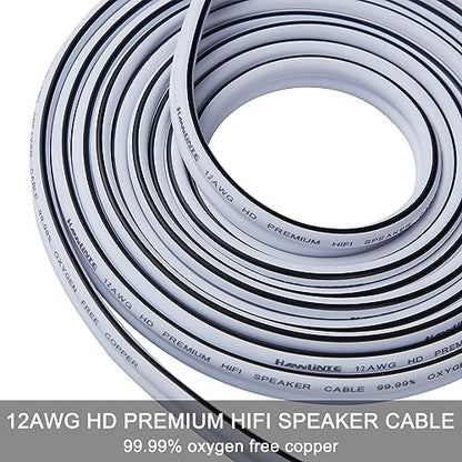 12 AWG HD Premium Soft Touch HiFi Speaker Cable (2 Pack, 3 Feet), 12 Gauge Banana Speaker Wire with Banana Plugs for Bi-Wire Bi-Amp HiFi Surround Sound Oxygen-Free Copper, White