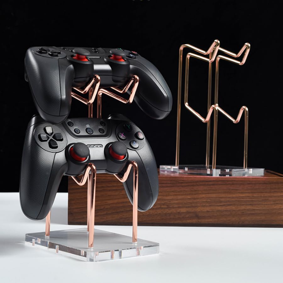 ARFUKA 2-Tier Universal Game Controller Headset Holder Stand, Dual Controller Holder, Gaming Accessories for Desktop Gamer Rose Gold