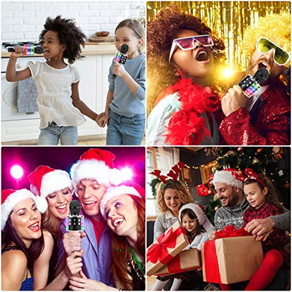 BlueFire 4 in 1 Karaoke Wireless Microphone with LED Lights, Portable Microphone for Kids, Great Gifts Toys for Kids, Girls, Boys and Adults (Black) - color: Black