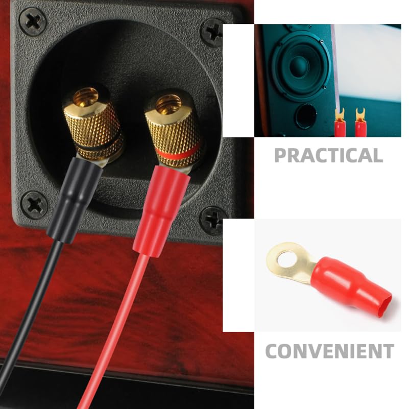 12Pcs Spade Terminals Connectors: 8GA Spade Connector Car Strip Terminal Fork Adapters Plugs Crimp Barrier s for Speaker Wire Cable Plug, Universal Fit（Fork+Circle）