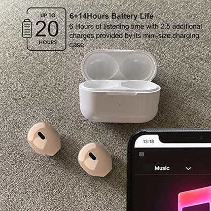 Mini Wireless Bluetooth Earbuds with Microphone,Invisible Bluetooth Headphones for Women and Small Ears with Touch Control, IPX5 Waterprof, Battery Case(Beige) - color: Beige