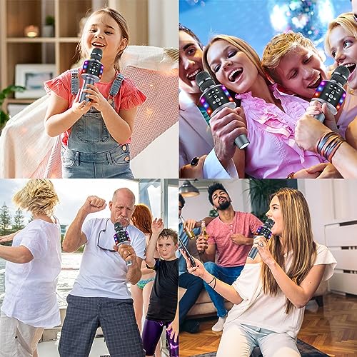 BONAOK Karaoke Microphone for Kids & Adults - Bluetooth Microphones Singing Mic with Disco Lights, Echo Effect, Built-in Speaker Portable Karaoke Player for Party Travel Gifts Q78(Space Gary) - color: Space Gary