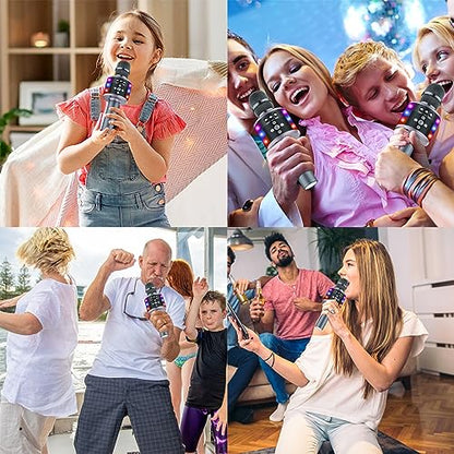 BONAOK Karaoke Microphone for Kids & Adults - Bluetooth Microphones Singing Mic with Disco Lights, Echo Effect, Built-in Speaker Portable Karaoke Player for Party Travel Gifts Q78(Space Gary) - color: Space Gary