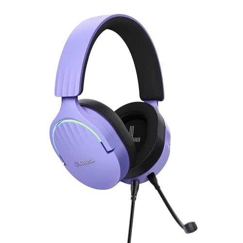 Trust Gaming GXT 490P Fayzo USB Gaming Headset 7.1 Surround Sound, 50mm Drivers, 35% Recycled Plastics, RGB Over-Ear Wired Headphones, with Noise Cancelling Microphone for PC PS5 - Purple - color: Purple, style: USB 7.1 Surround Sound