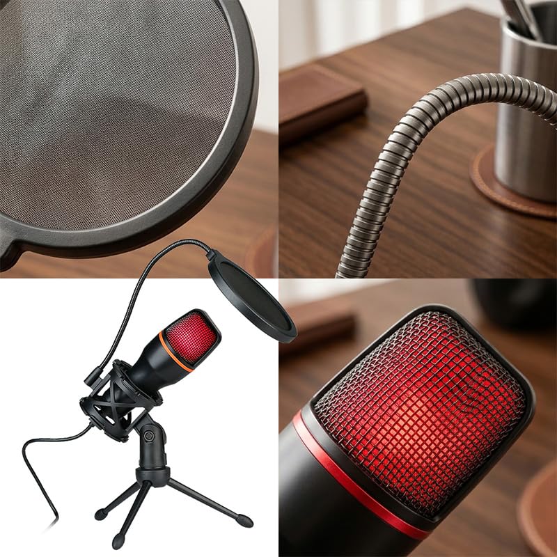 USB Microphone Kit, Plug and Play Streaming Microphone with Desktop Stand for Gaming, Podcast, Recording, and Online Meetings on Laptop and PC
