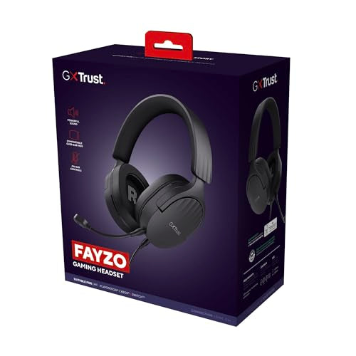 Trust Gaming GXT 489 Fayzo Gaming Headset for PC, PS5, PS4, Xbox Series X|S, Switch, Mobile, 3.5 mm Jack, 85% Recycled Plastics, Over-Ear Wired Headphones with Noise Cancelling Microphone - Black - color: Black, style: 3.5mm