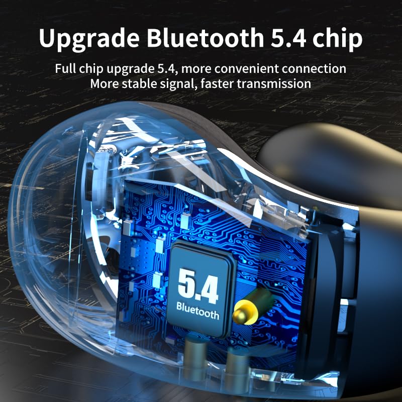 Wireless Earbuds Open Ear Headphones Clip On Earbuds Bluetooth 5.4 Headphones Long Playtime Ear Buds Digital Display Charging Case Noise Canceling Waterproof Sports Earphones