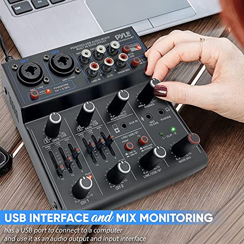 Pyle Professional Wireless DJ Audio Mixer - 4 Channel Bluetooth Controller Sound Mixer, USB Audio Interface, 2 Combo Jack XLR+6.35mm Mic/Line/Guitar in, 3.5mm, RCA AUX, Headphone Jack - PAD43MXUBT - size: 4