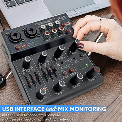 Pyle Professional Wireless DJ Audio Mixer - 4 Channel Bluetooth Controller Sound Mixer, USB Audio Interface, 2 Combo Jack XLR+6.35mm Mic/Line/Guitar in, 3.5mm, RCA AUX, Headphone Jack - PAD43MXUBT - size: 4