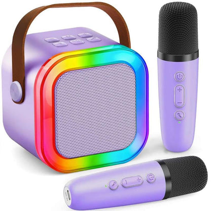 Karaoke Machine for Kids Adults, Portable Mini Bluetooth Speaker with 2 Wireless Microphones, LED Lights, Singing System for Family Home Party, Voice Changer, Boys Girls Karaoke Machine with Speaker - color: Purple