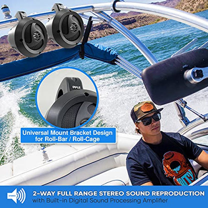 2-Way Waterproof Bluetooth Off-Road Speakers - 4" 900W Active Passive Marine Grade Wakeboard Tower Speakers System w/AUX, Full Range Outdoor Stereo Speaker for ATV/UTV Jeep Boat - Pyle PLUTV40BTA - style: Marine-900W
