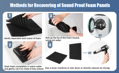 50 Pack Acoustic Foam Panels 1" X 12" X 12" Wedge Soundproof Studio Foam for Walls Sound Absorbing Panels Sound Insulation for Studio (50 Pack, Black) - size: 50 Pack
