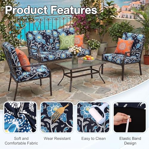 Waterproof Outdoor Cushion Covers, Stretch Patio Slipcovers | UV Resistant Coating, Stretch Fabric, Waterproof Protection, Replacement Covers, Fits Patio Furniture Cushions (4 Pieces) - color: Bluebell, size: 4PCS